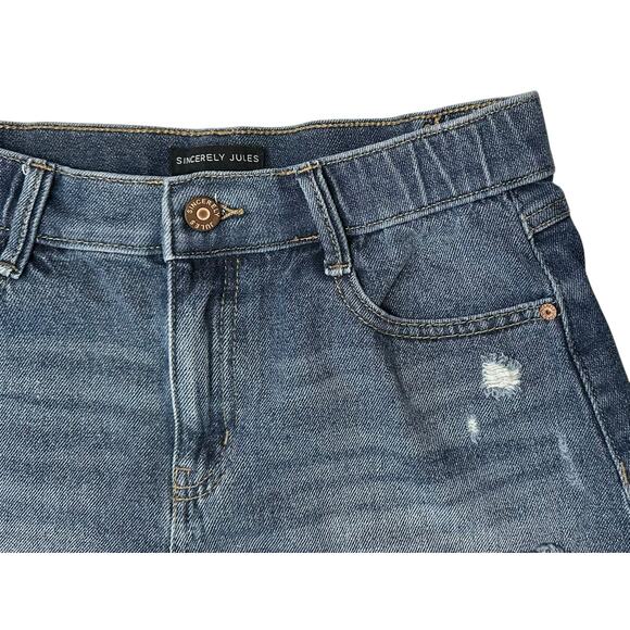 2/$15 Sincerely Jules Cut Off Denim Shorts Blue Jean Elastic Waist Size 7/28 - Picture 2 of 6
